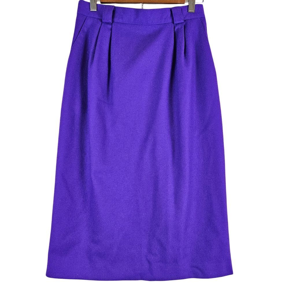 Requirements vintage 100% wool midi pencil skirt pleated pockets purple size 10